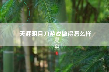 天涯明月刀游戏做得怎么样